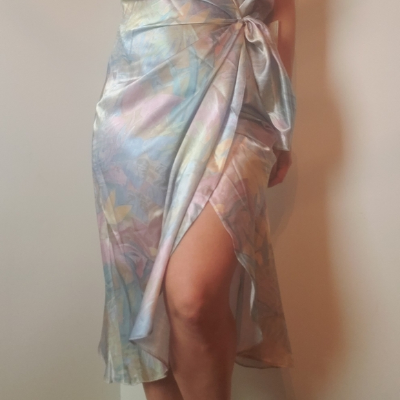 Vintage Liquid Satin Wrap V Neck Dress - Picture 12 of 16